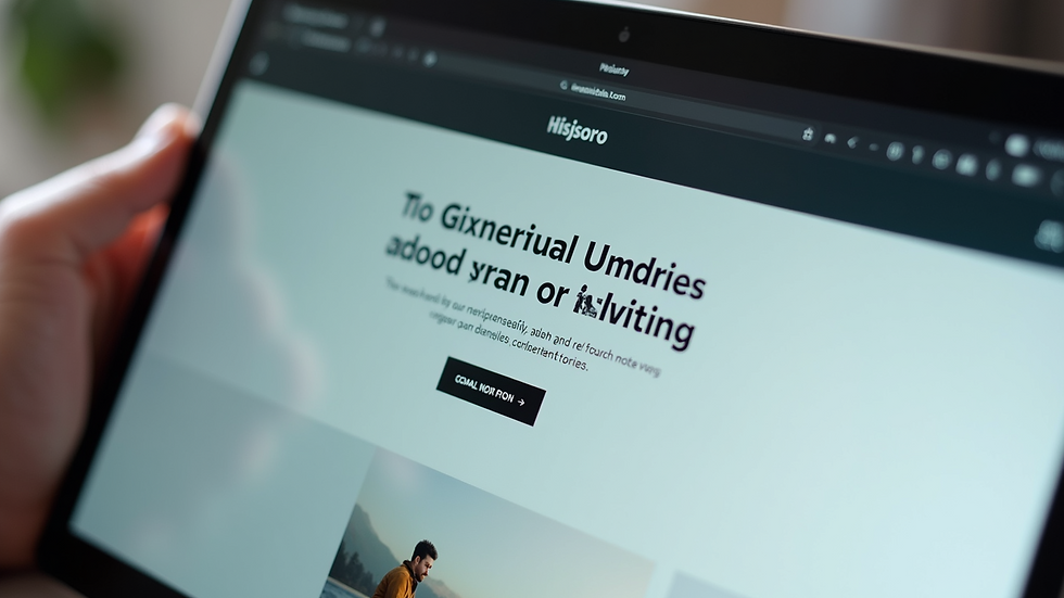 Close-up view of a website homepage with clear headline and call to action button