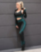 Thumbnail: Trois Seamless Leggings & Sports Top 2 Set - Black With Teal Blue