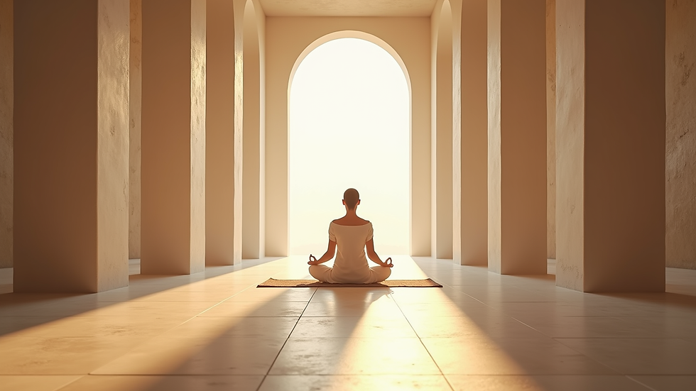 Eye-level view of a peaceful meditation space with soft lighting
