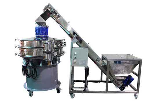 Mica powder sieving industrial vibratory sieve machine equip with screw feeding conveyor