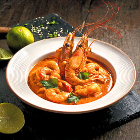 Fresh Prawns in Red Curry Peanut Sauce with Cilantro & Lime
