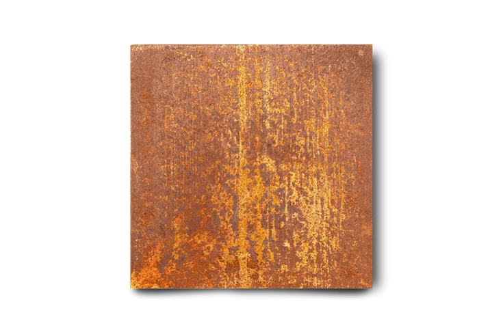 Fine art abstract 2D wall sculpture by Stoughton Outlan, Living Oxide series, featuring refined oxidation processes, layered metal surfaces, and atmospheric depth.