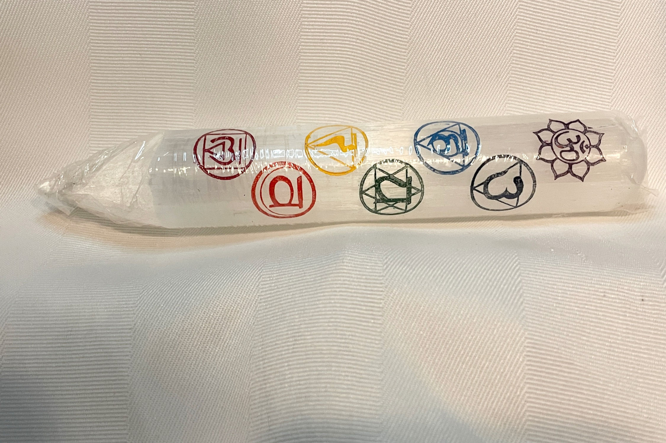 Selenite Massager w/Chakra Symbols
