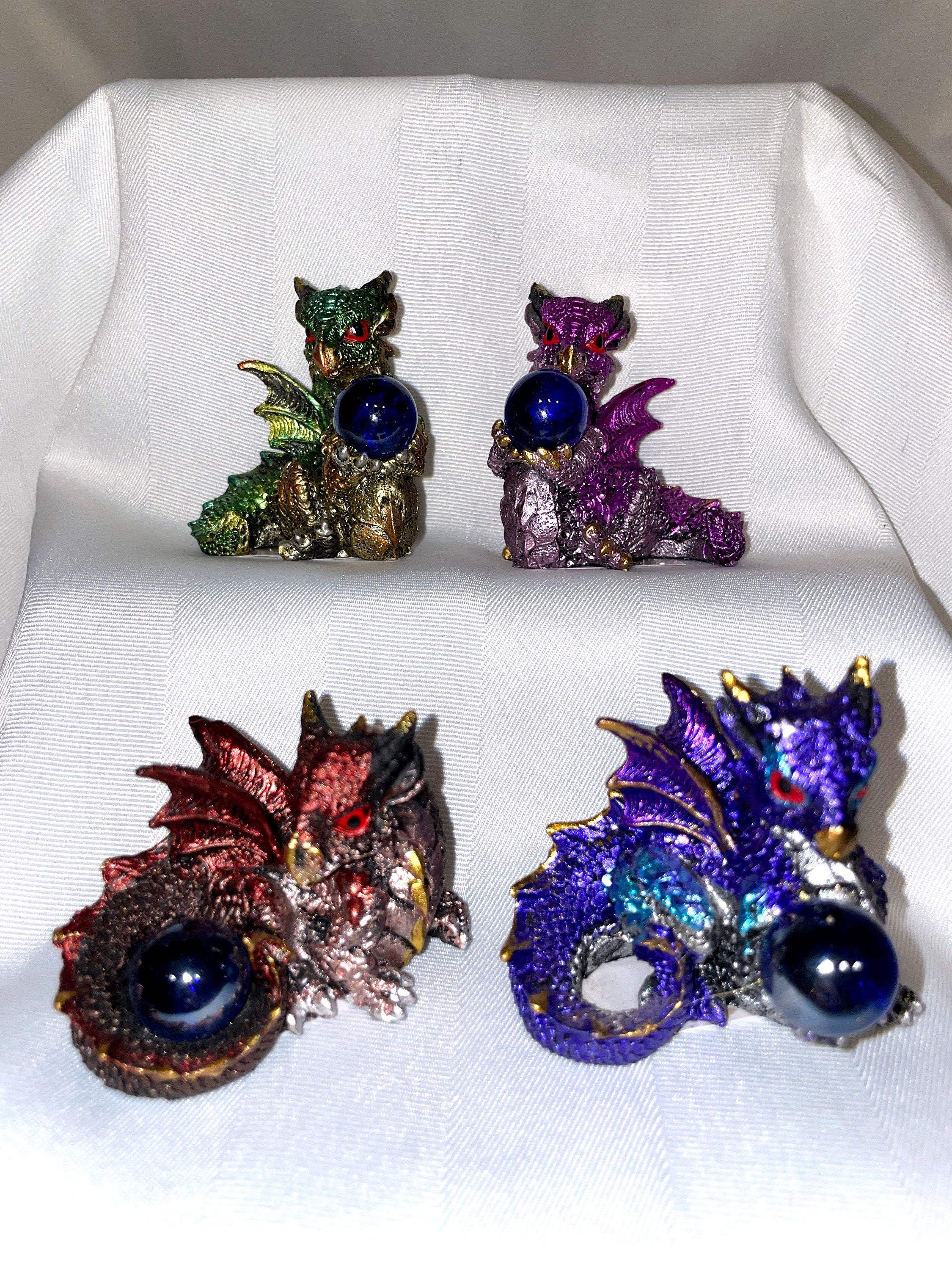 Set of 4 Multicoloured Mini Dragons with Marbles