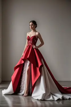 red and white bridal gown