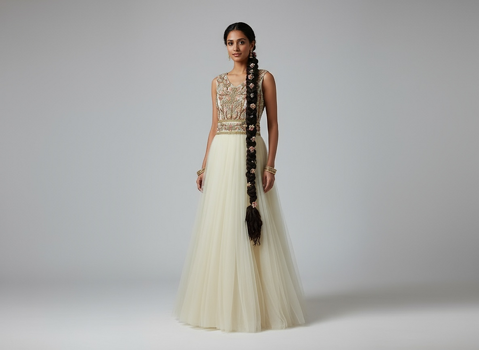 Cream chiffon Indian bridal gown