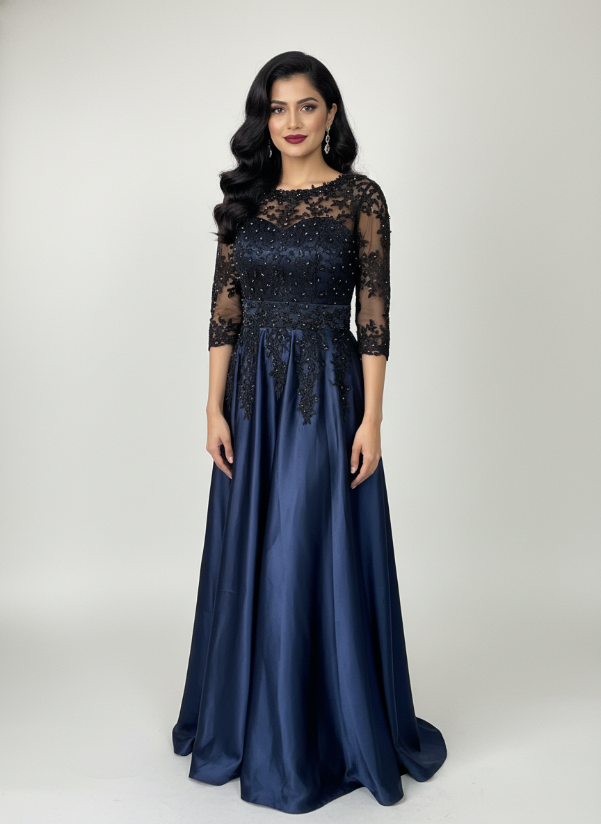 Thumbnail: Blue and black satin gown