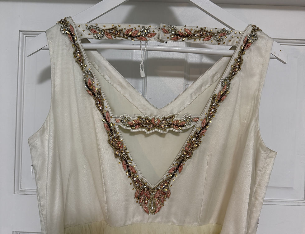 Thumbnail: Cream chiffon Indian bridal gown back detail