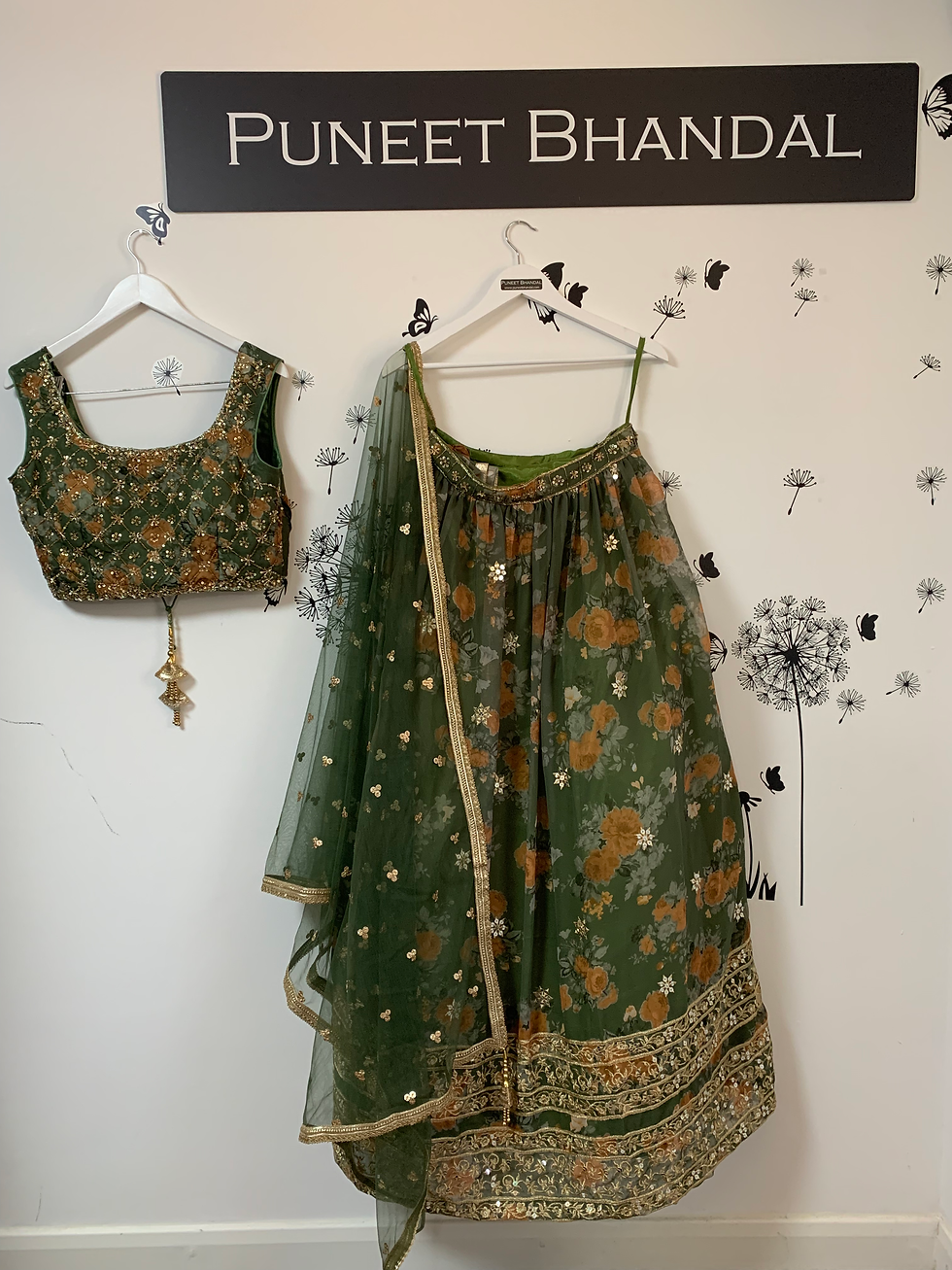 Thumbnail: Olive green floral lehenga 