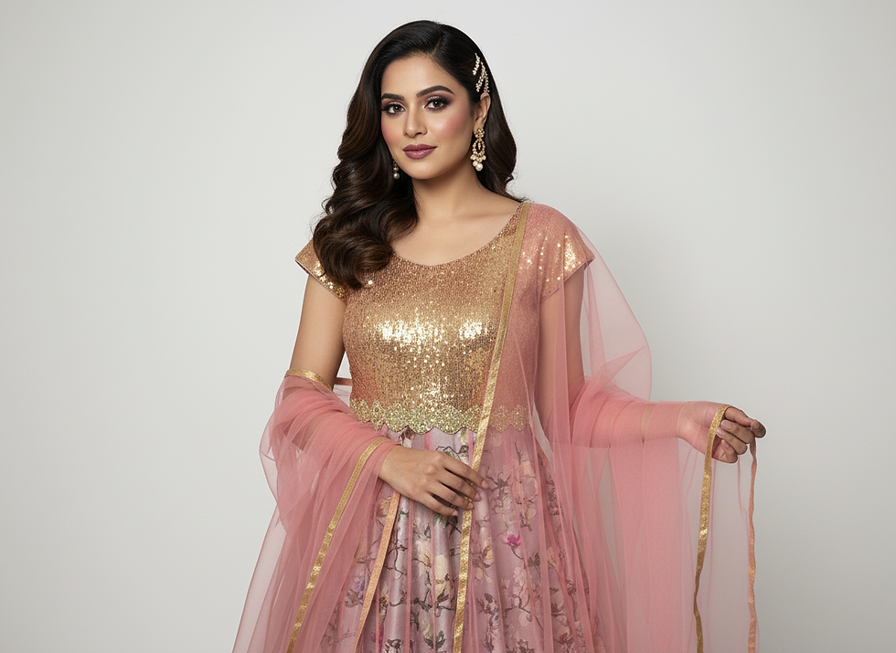 Thumbnail: Coral floral anarkali gown