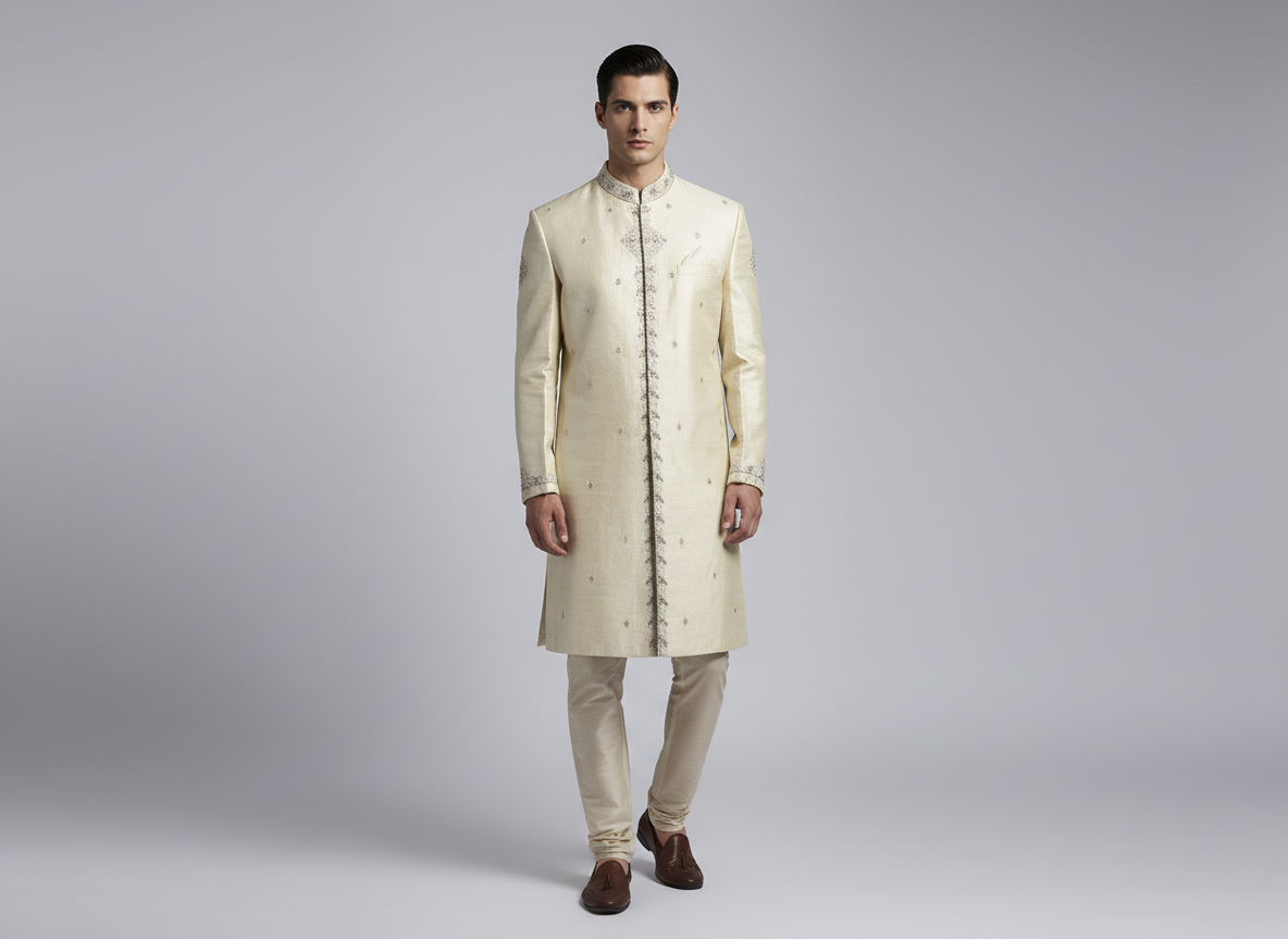 Cream Indian embroidered sherwani jacket