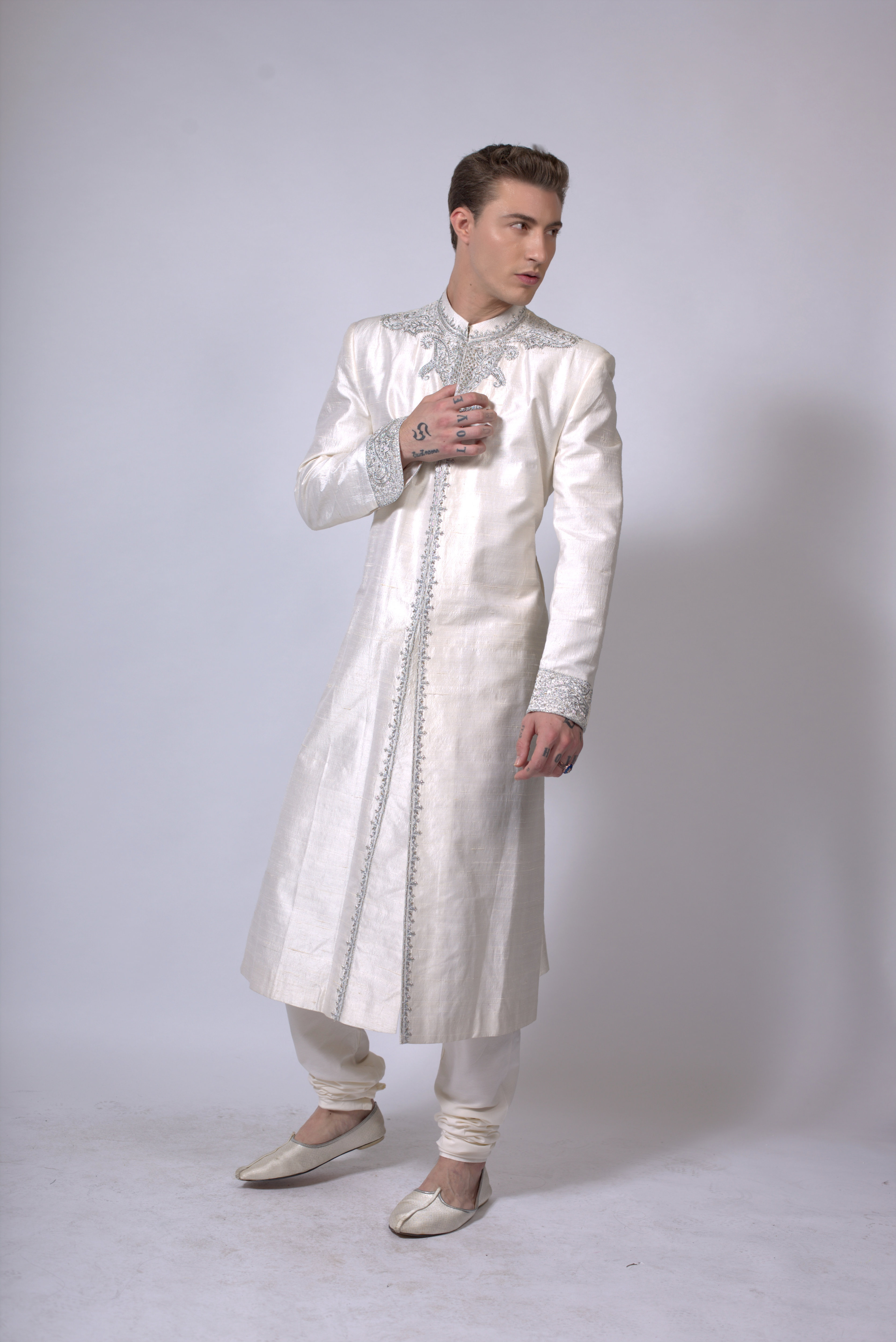 silver sherwani