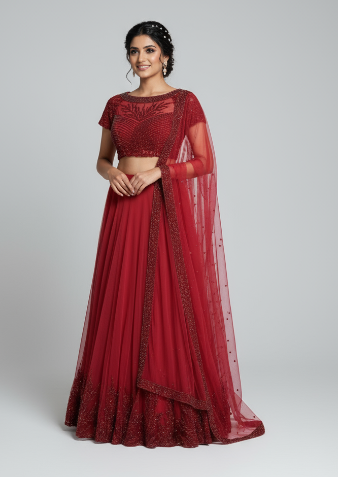 Thumbnail: Red beaded lehenga