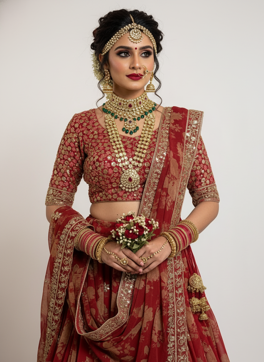 Thumbnail: Red floral print lehenga