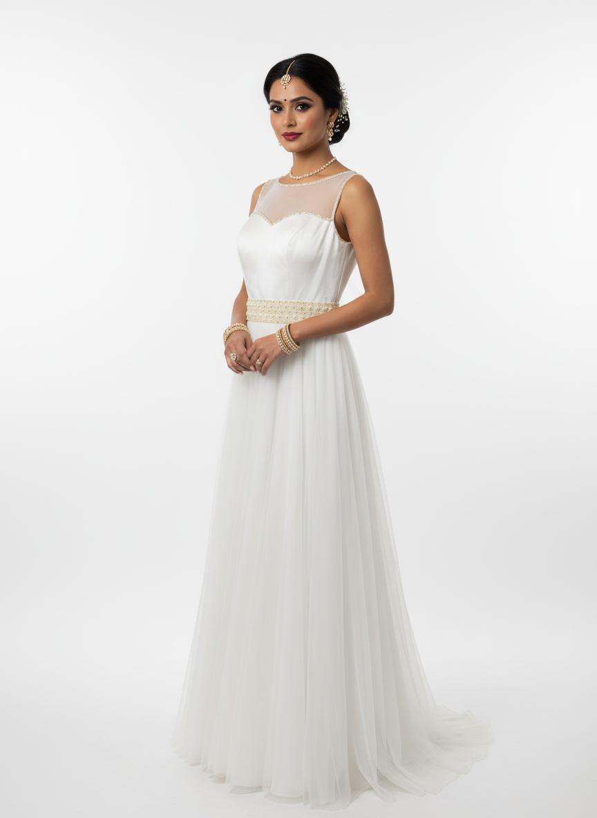 White tulle bridal gown