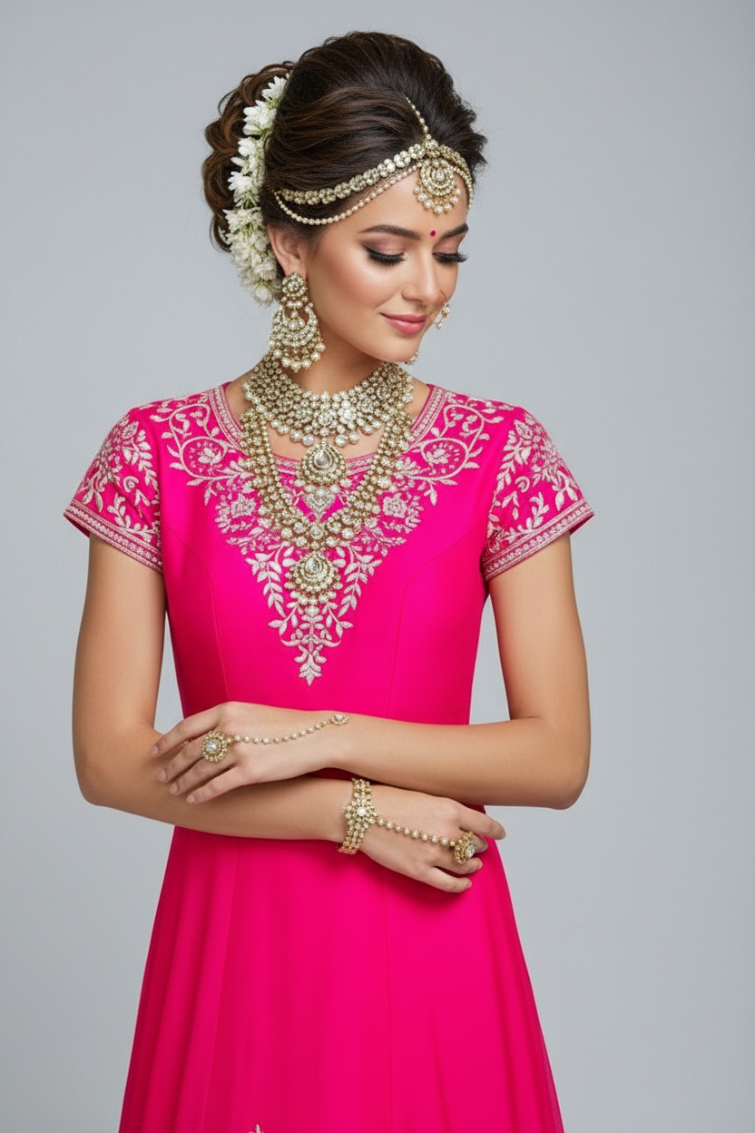 Thumbnail: Raw silk gown with silver embroidery