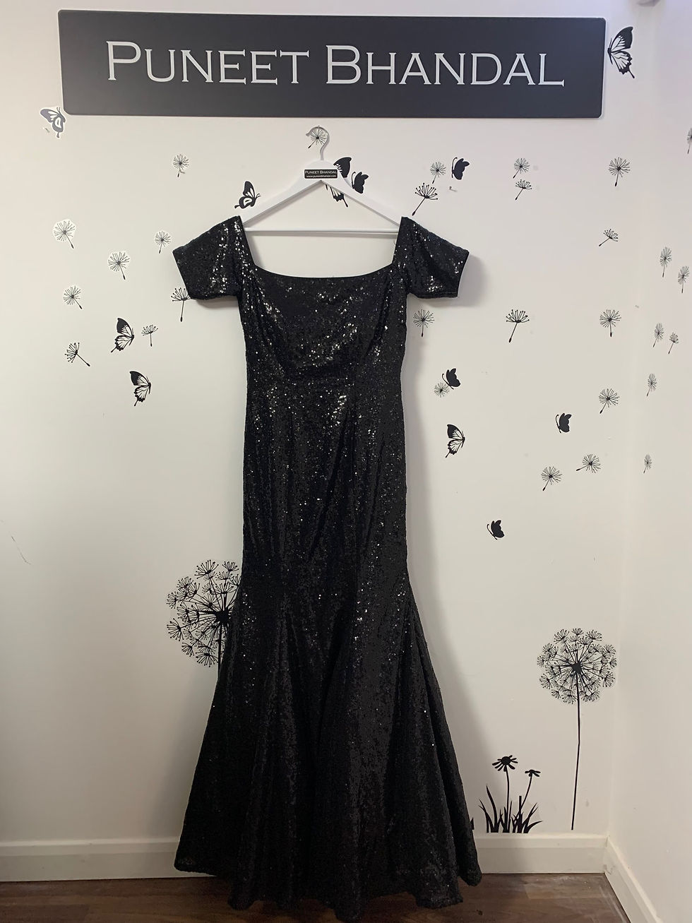 Thumbnail: Black Bardot sequin gown 