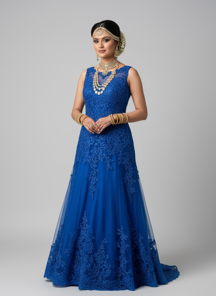 Thumbnail: Royal blue lace gown 