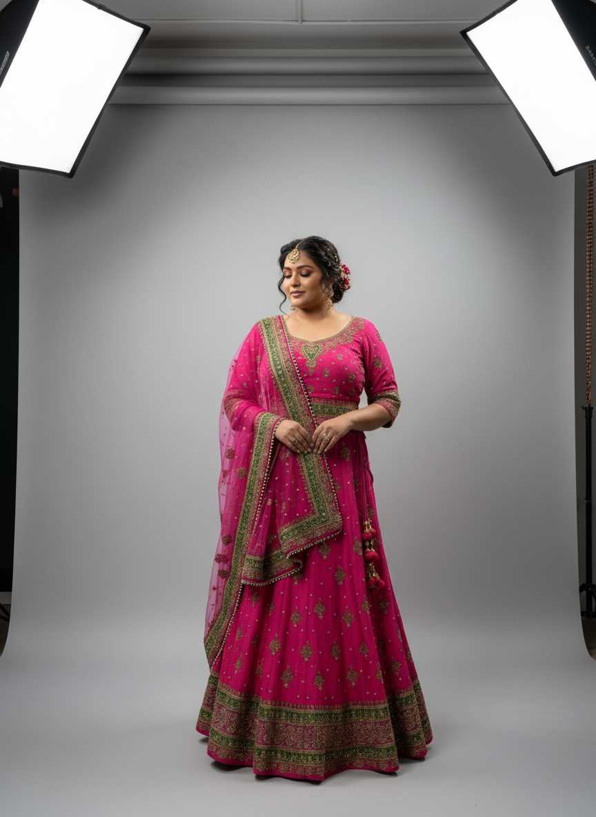 Thumbnail: Pink raw silk bridal lehenga, top, dupatta