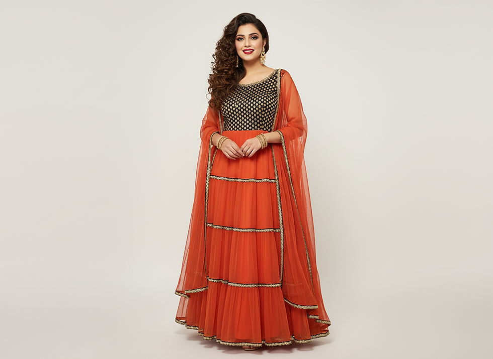 Thumbnail: Black and orange anarkali gown
