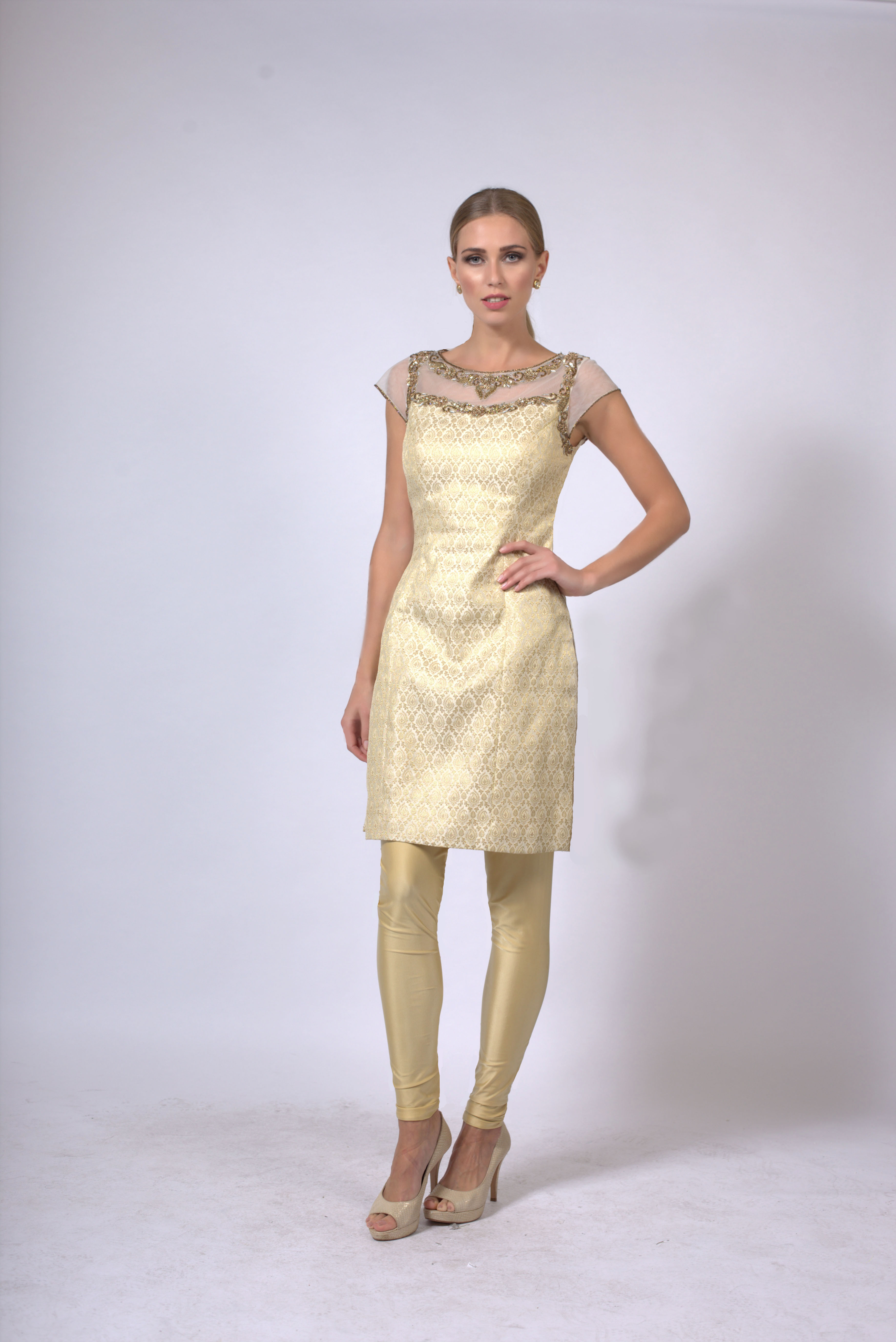 Gold brocade suit with dupatta