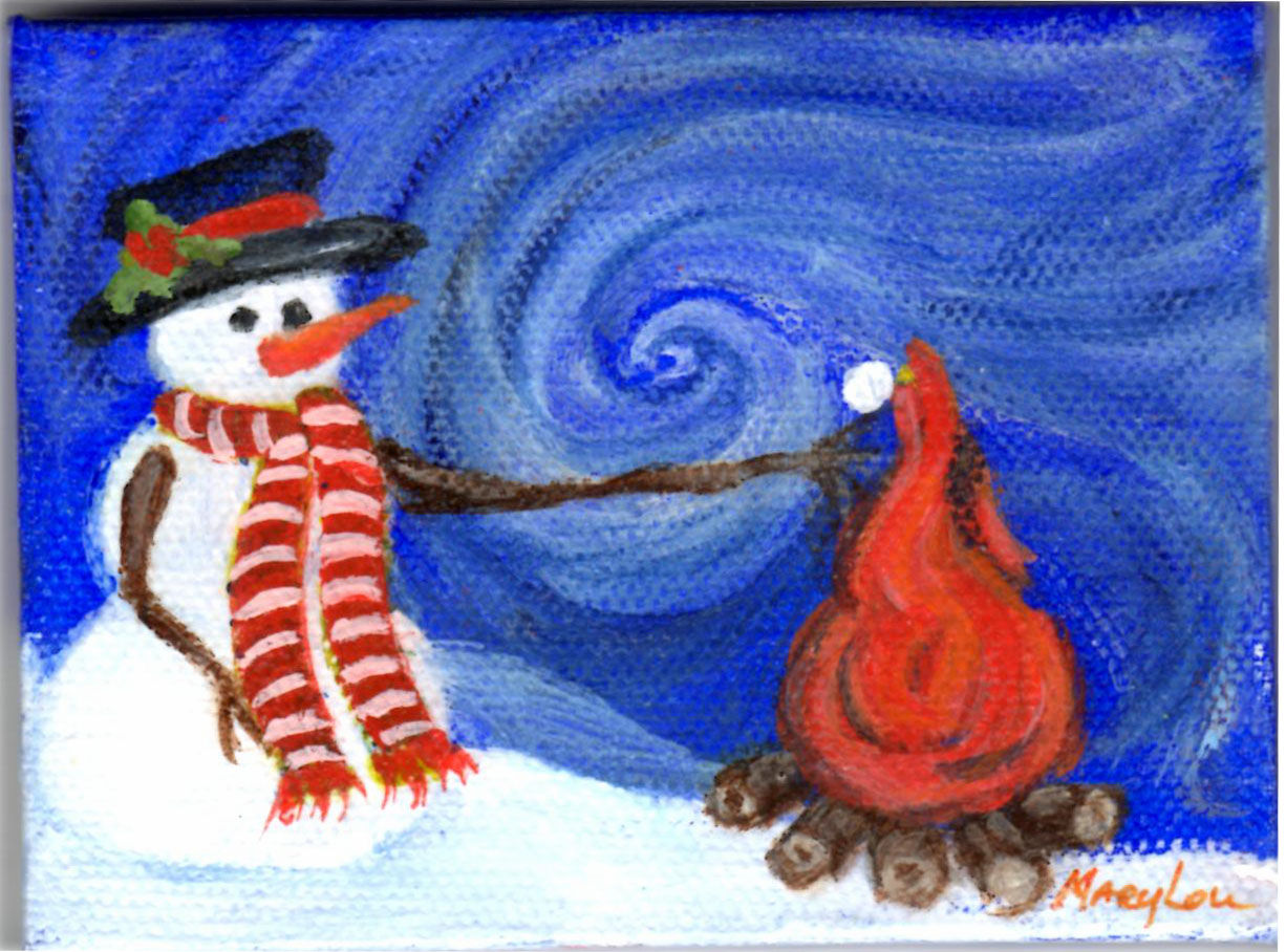 Van Goghish Snowman-Toasting Marshmallo