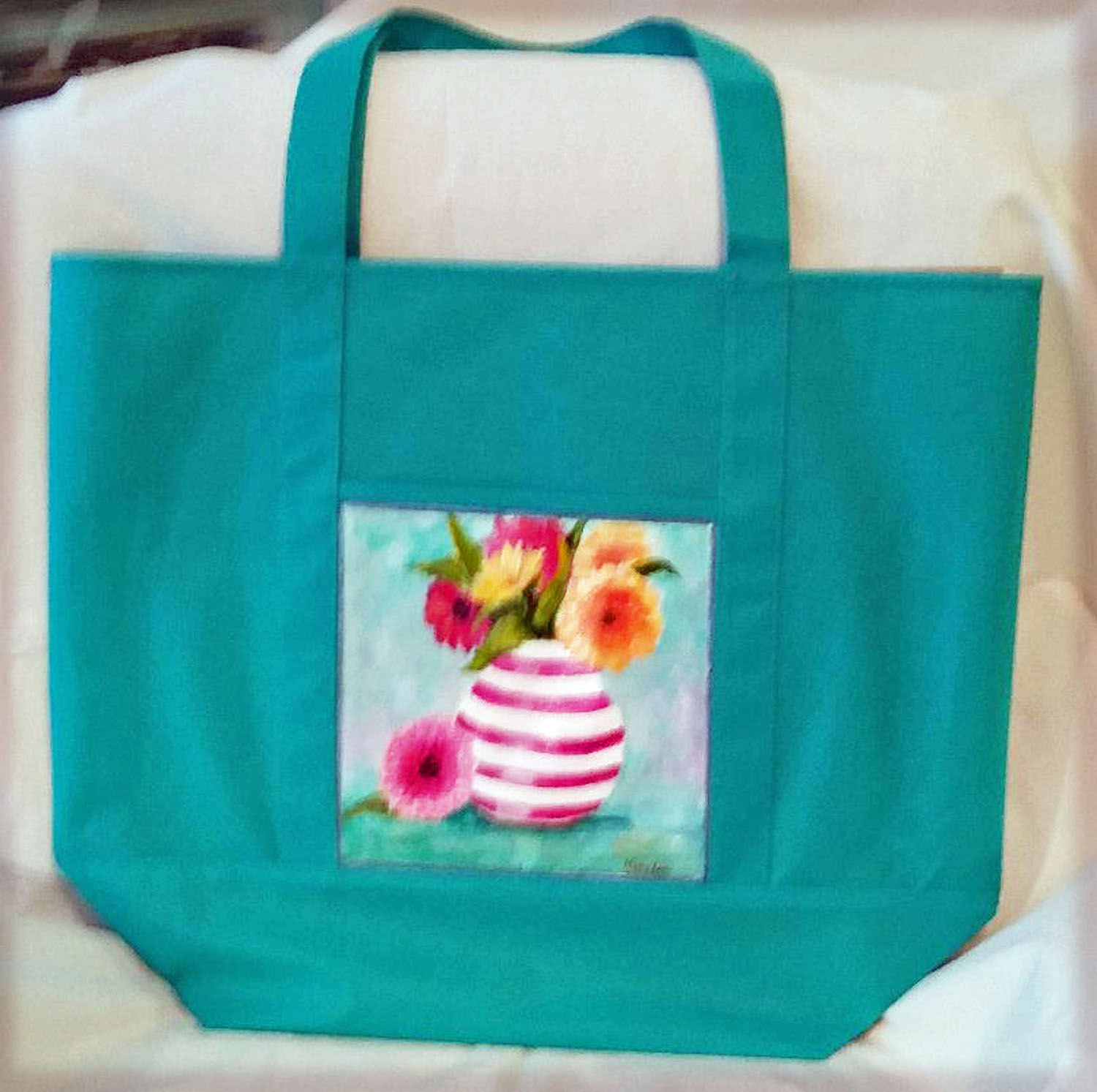 Colorful Flowers in Pink Stripes