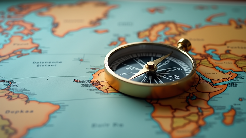 Close-up of a compass on a map, symbolising direction and leadership