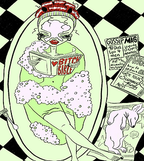 Woman in bathtub reading a