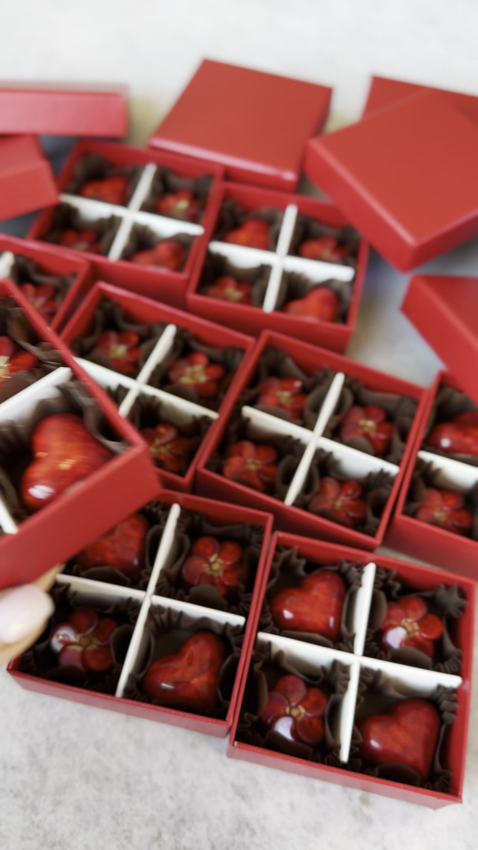 Thumbnail: Candies in red box , party favors, flower and heart shaped candies