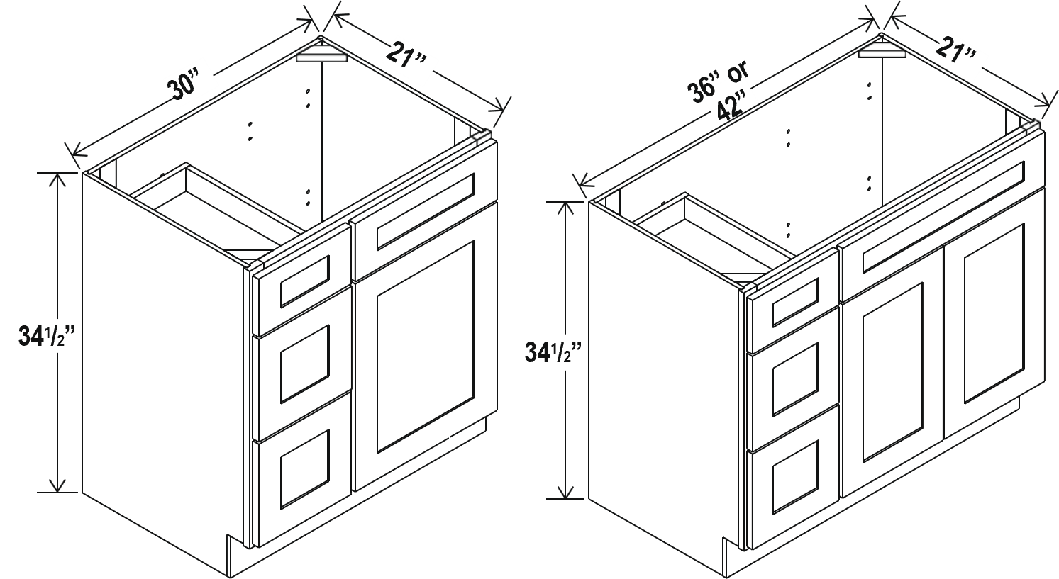 Shaker Gray Vanity Combo Cabinet Left Side Drawers