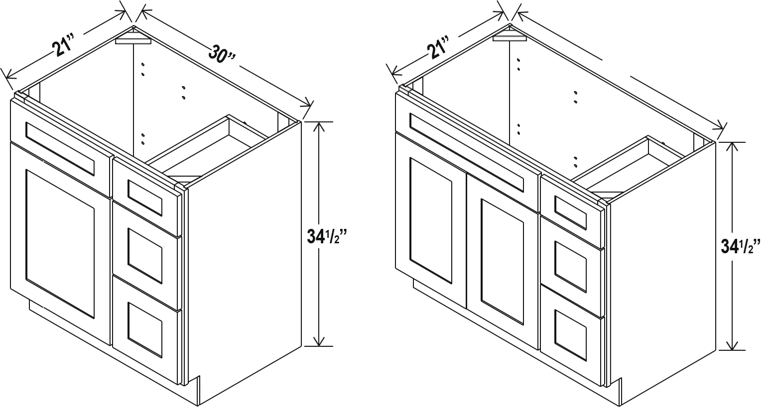 Smokey Ash Vanity Combo Cabinet Right Side Drawers