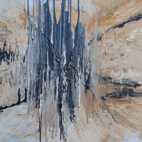 ASÍ EN LA TIERRA COMO EN EL CIELO
Técnica: Mixta: Acrílico y gesso sobre tela.
Tamaño: 80 x 100 cm.
Año: 2023
Todo se refleja, todo corresponde: la herida y la luz, el peso y el vuelo.