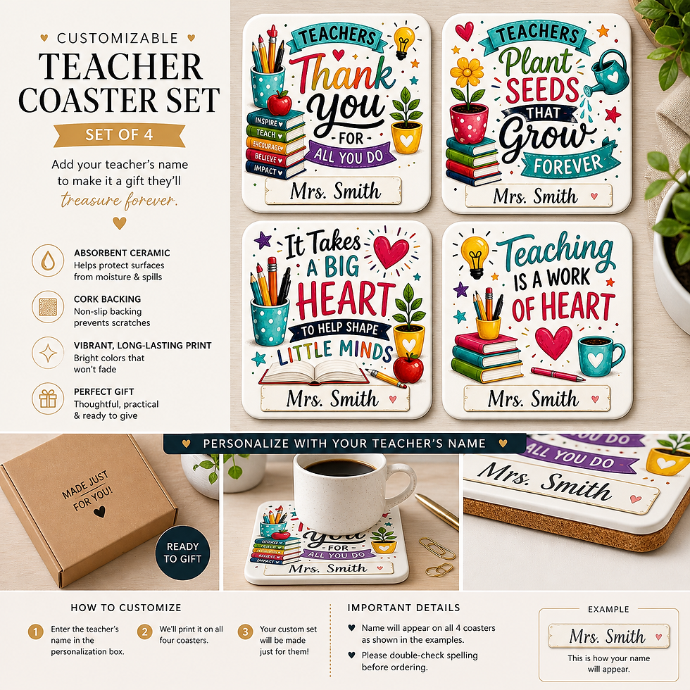 Thumbnail: Personalized Teacher Appreciation Coaster Set (SET OF 4)