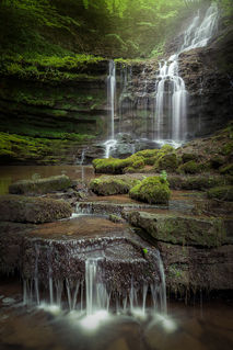 Mystic waterfall with small terraces