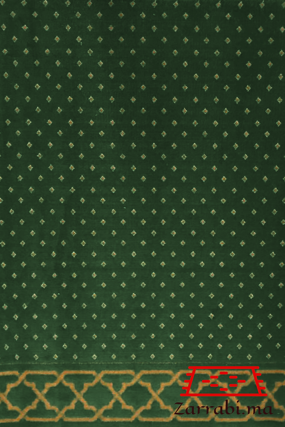 Tapis de prière bande pointée vert foncé densité forte