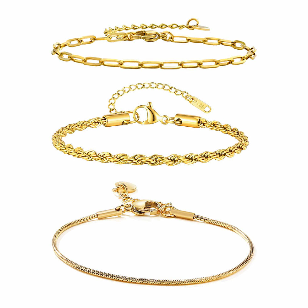 Thumbnail: 3Pcs Delicate Stainless Steel Chain Bracelet Set for Women