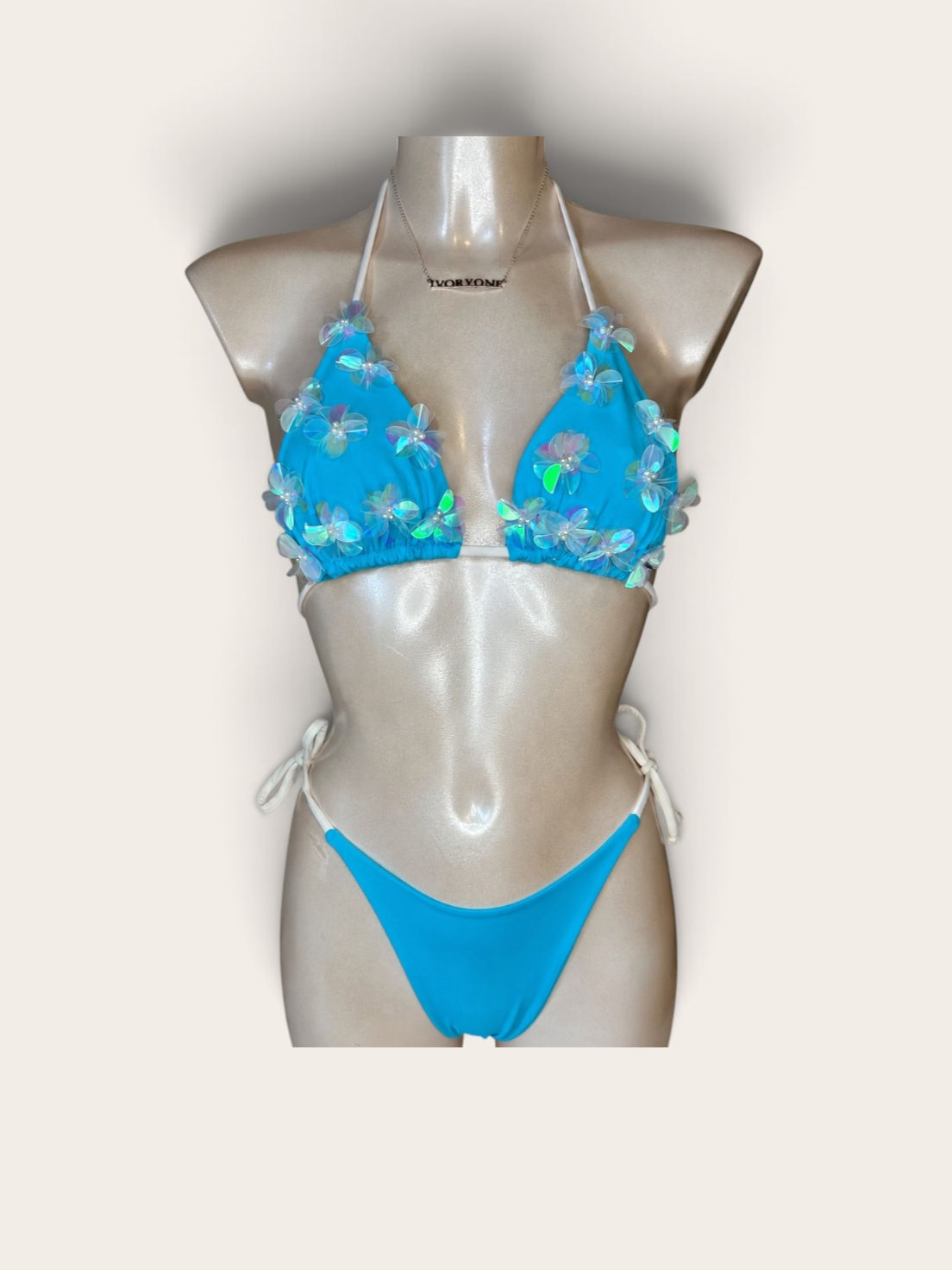 Theia Iridescent Sequin Bikini Set in Light Blue