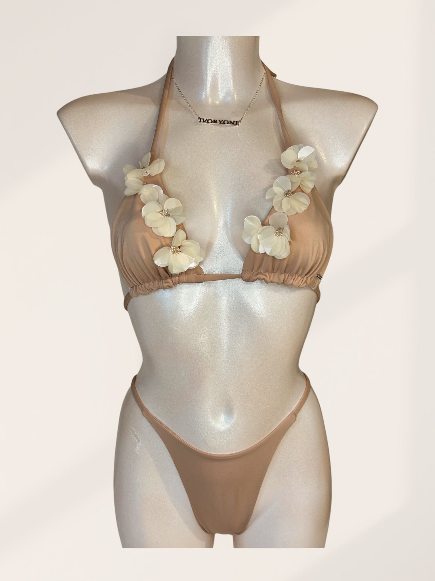 Hua Embellished Bikini Set in Tan
