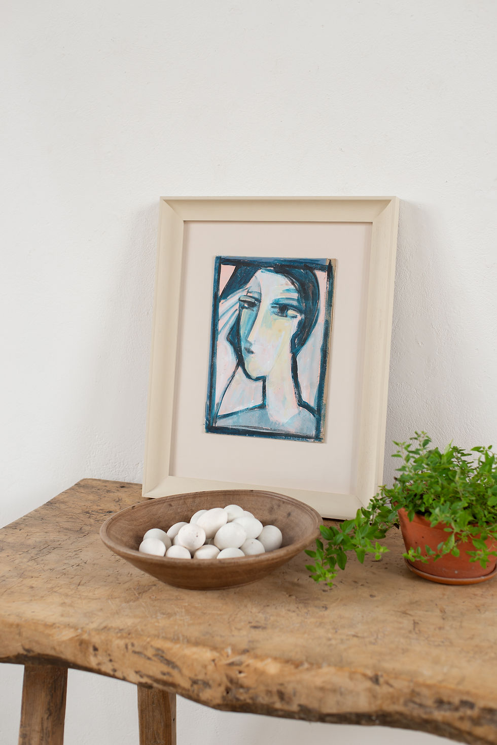 Florentine School Portrait in Gouache on Board, C1980