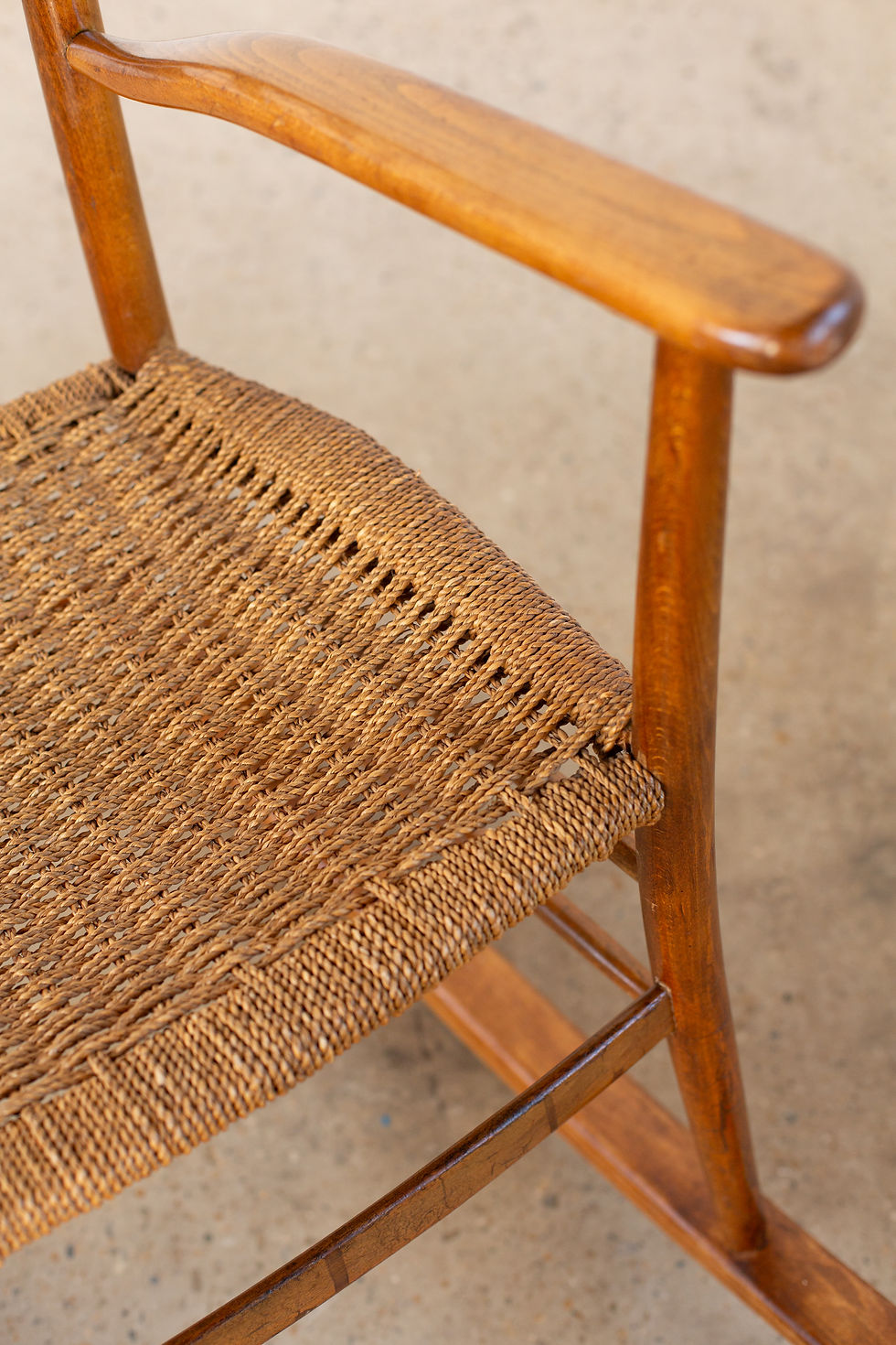 Thumbnail: Mid-Century Italian Rocking Chair with Finely Woven Rope Seat