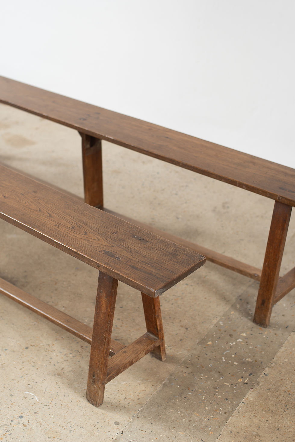 Thumbnail: Pair of Late 18th Century French Oak Trestle Benches