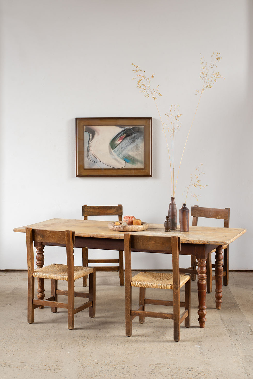 Thumbnail: A 19th-century French dining table with turned legs and a characterful, thick pine top