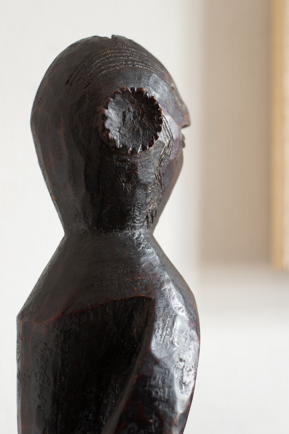 Thumbnail: An early 20th Century Mumuye statue in carved wood with wooden plinth base.