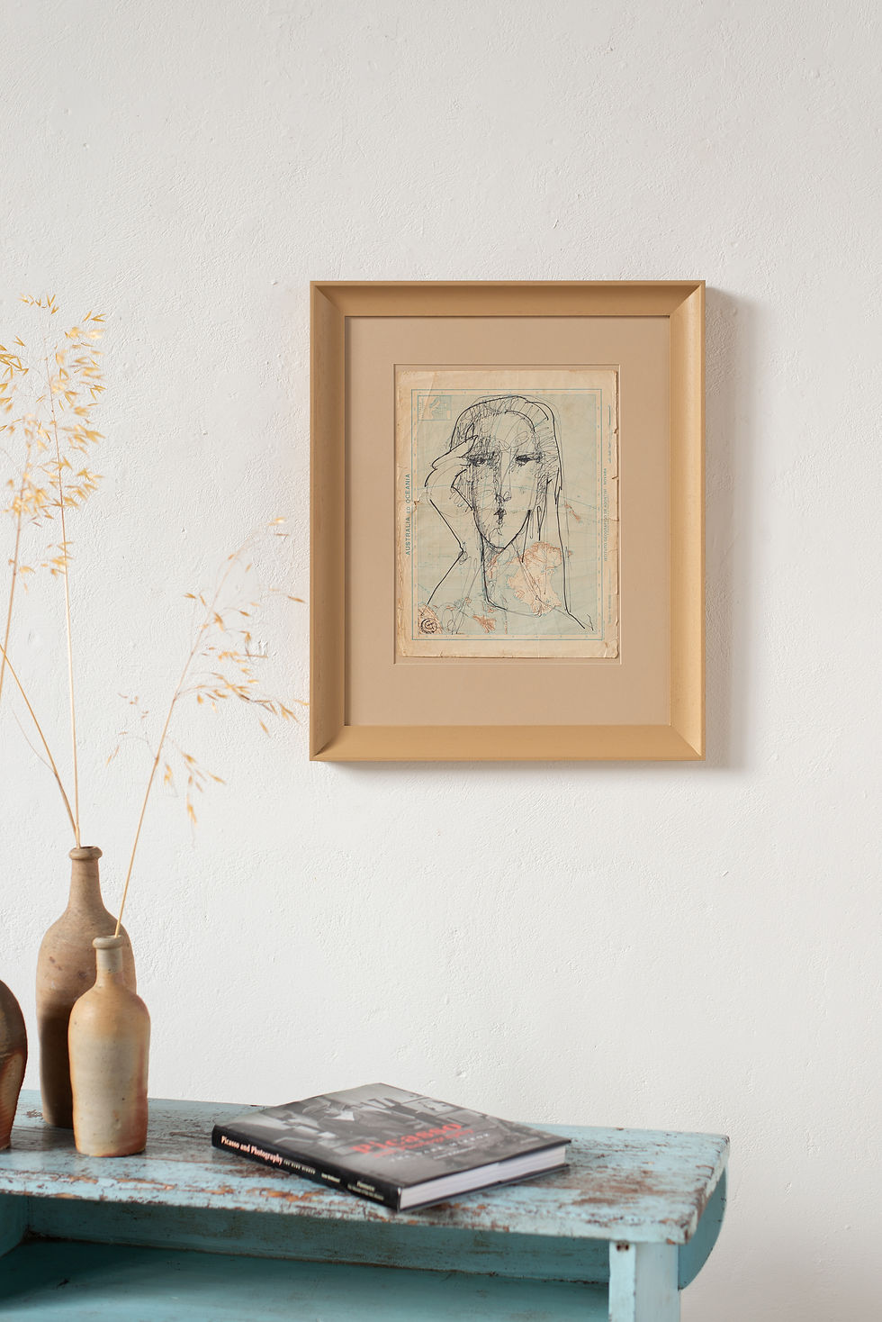 A Florentine abstract portrait artwork in ink and gouache