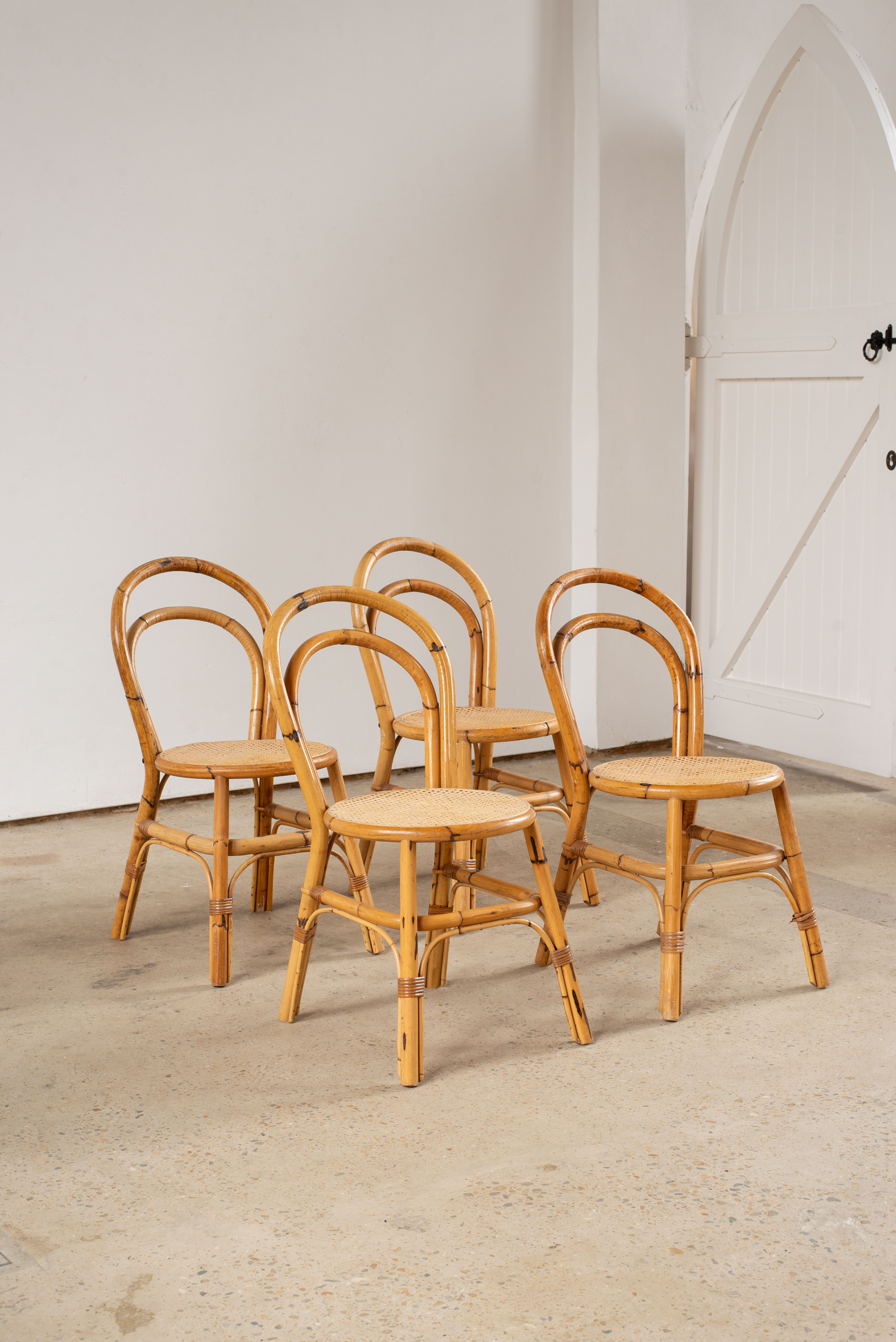 Set of Four Bamboo and Cane Chairs, Italy C1970
