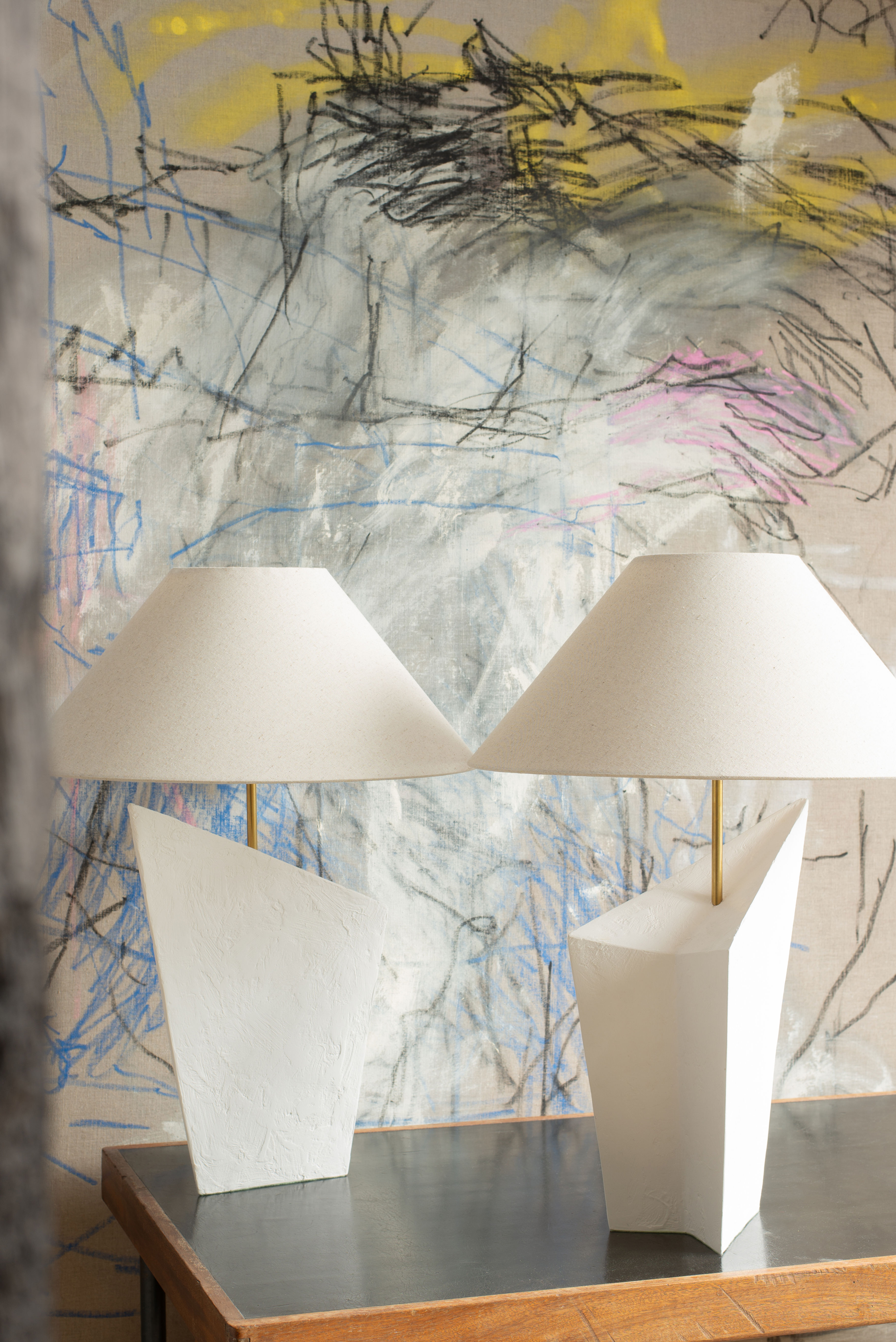 Sculptural hand applied plaster lamp by Pablo Cal-Fernadez.