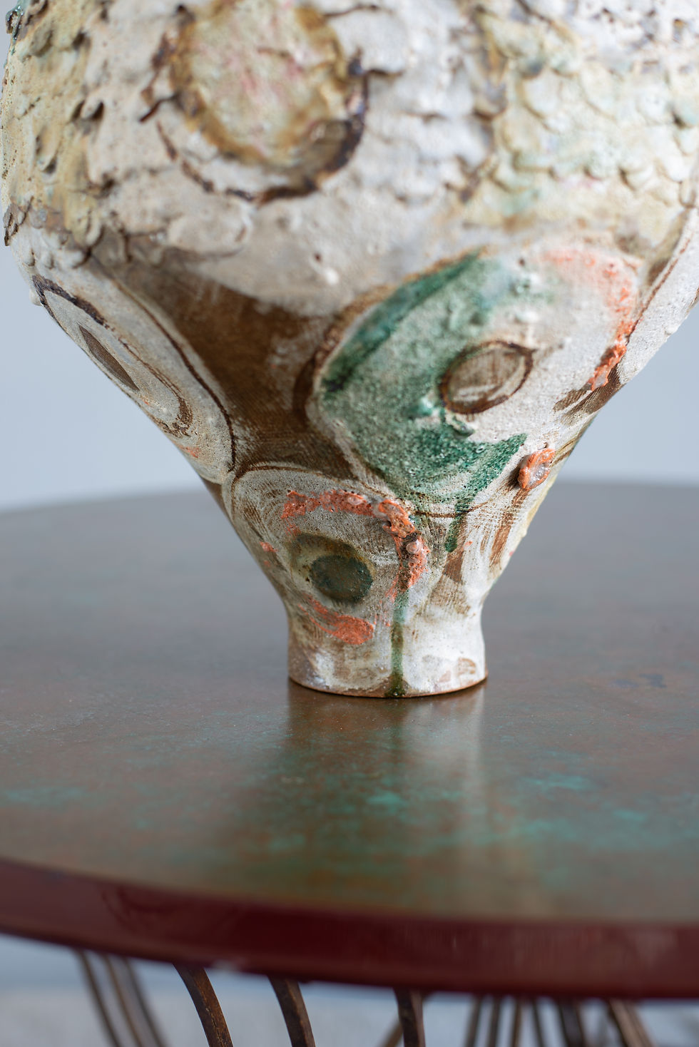 Thumbnail: A stoneware sculptural vessel with glaze and stains by artist Linda Lencovic.