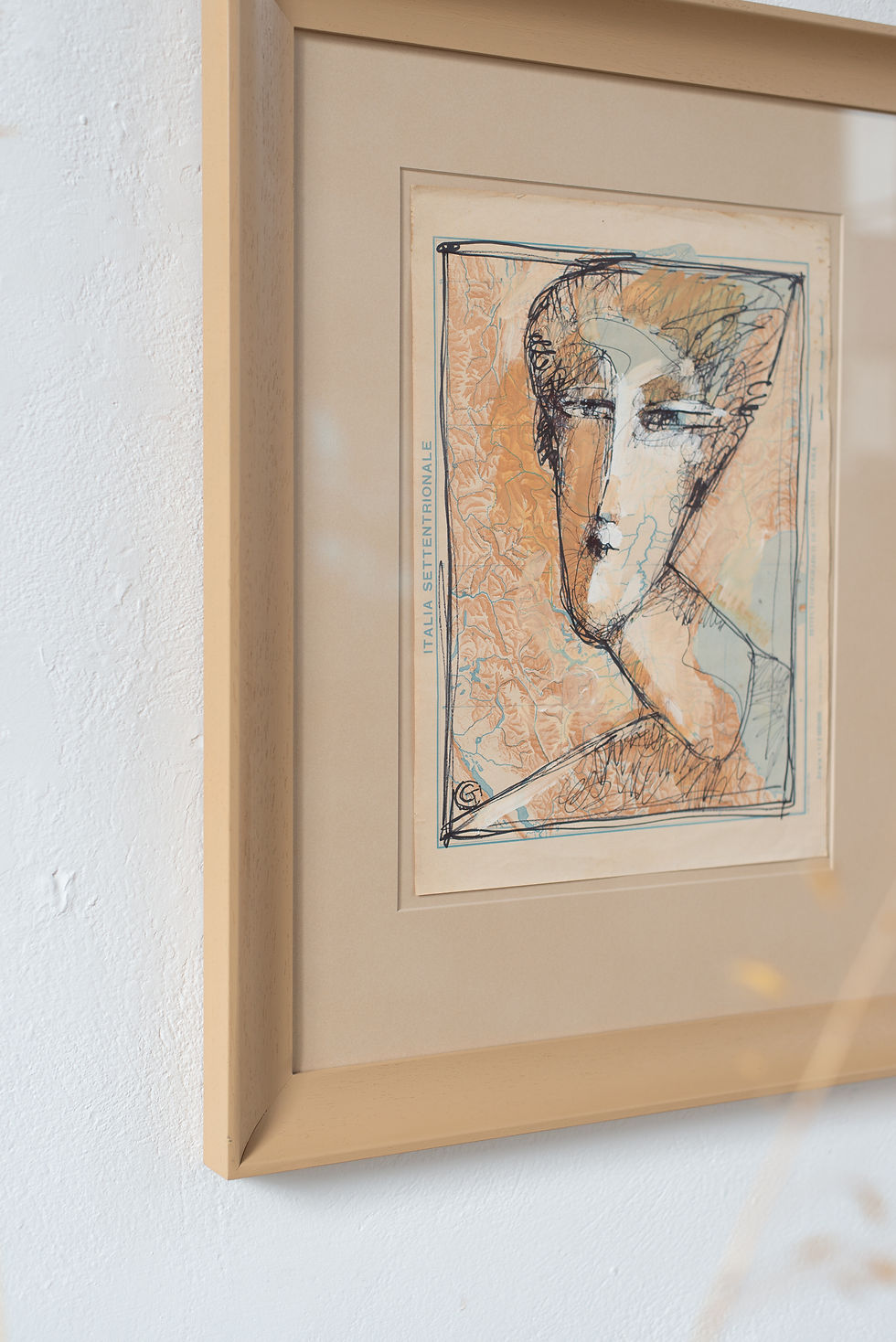 A Florentine abstract portrait artwork in ink and gouache