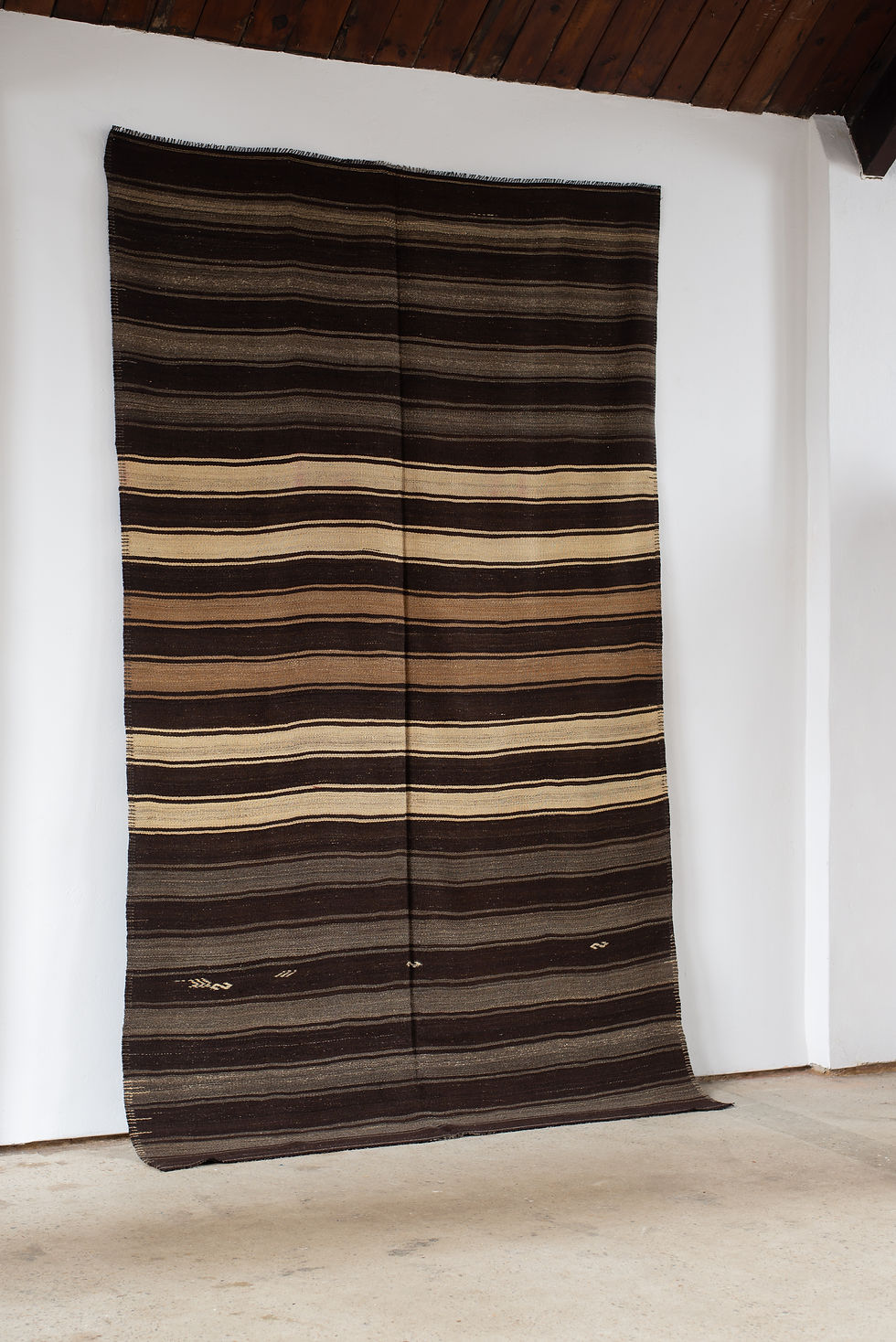 Vintage Flat Weave Turkish Wool and Goat Hair Kilim C1960